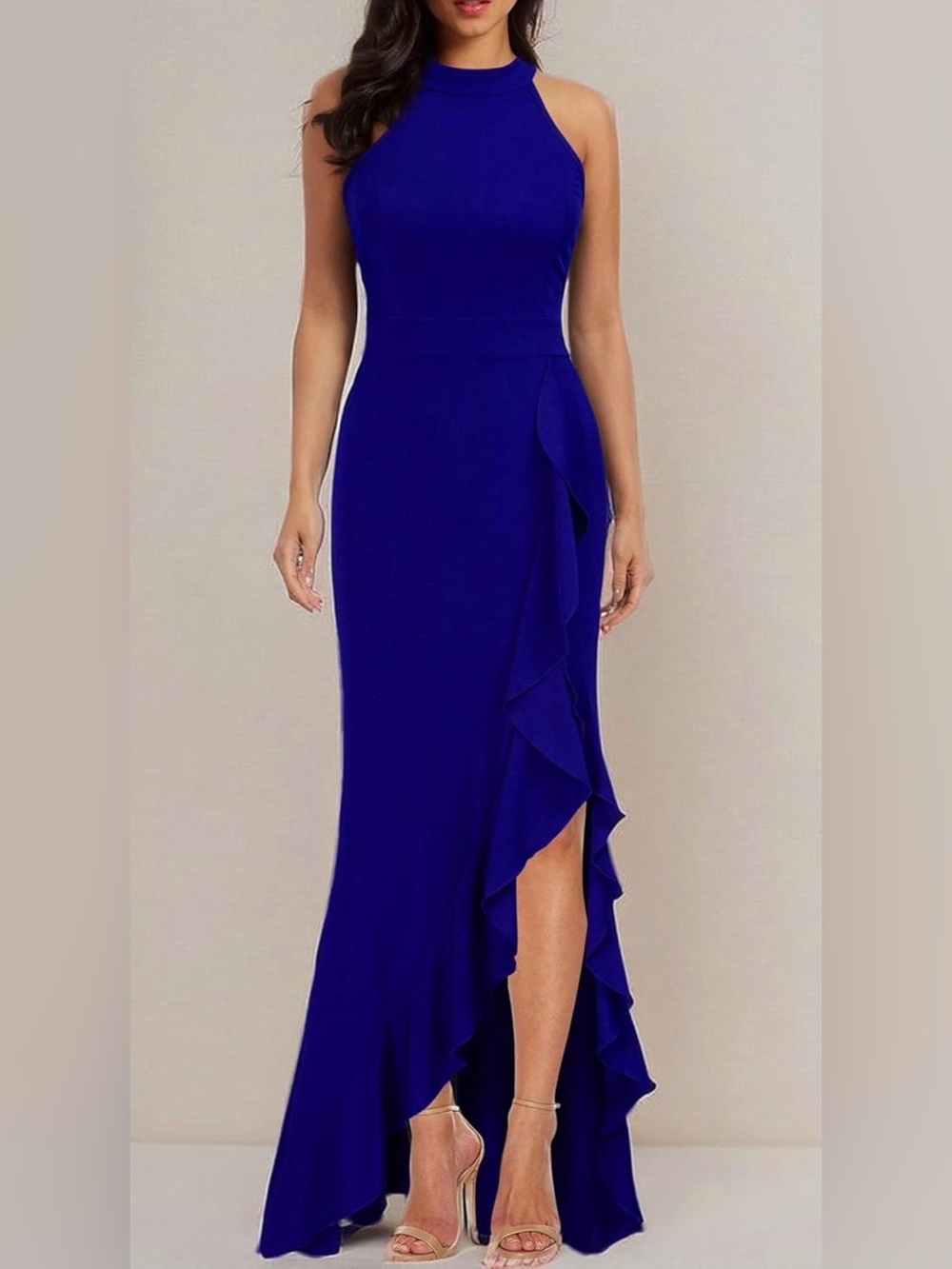 Royal Blue Halter Ruffle Mermaid Dress - Women - Picture 3 of 3